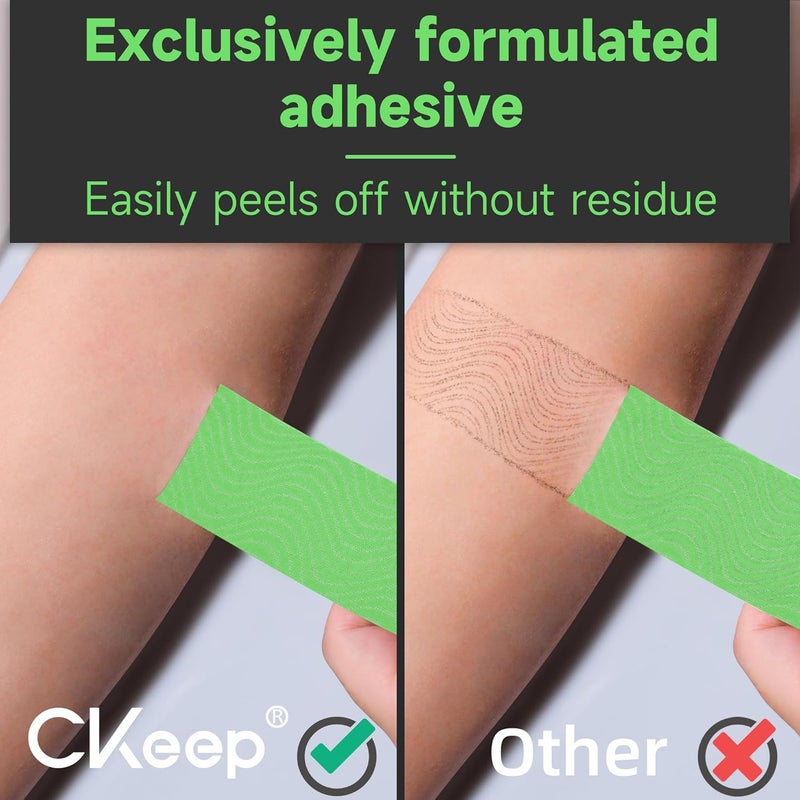 Ckeep Kinesiology Tape, Uncut 2 Rolls, Original Cotton Elastic Premium Athletic Tape,Latex Free Hypoallergenic, 2inch x 16ft, Green - Image 3
